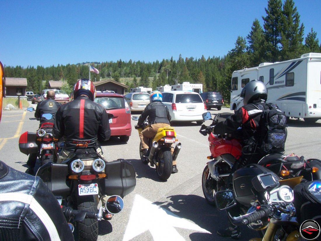 Long lines of traffic entering Yellowstone National Park