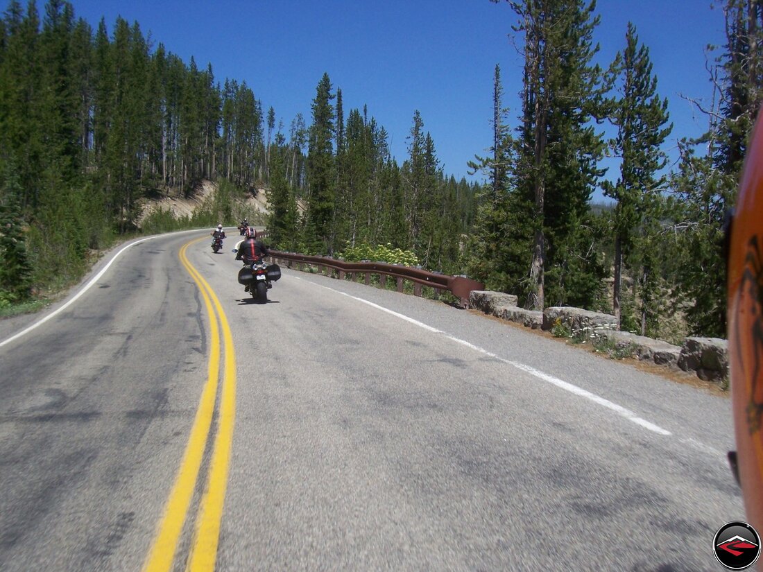 Motorcycles riding through Yellowstone National Park