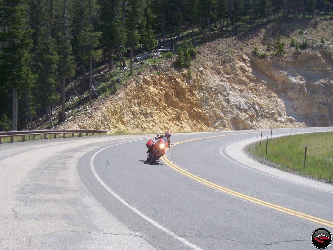 motorcycle riding through a switchback corner