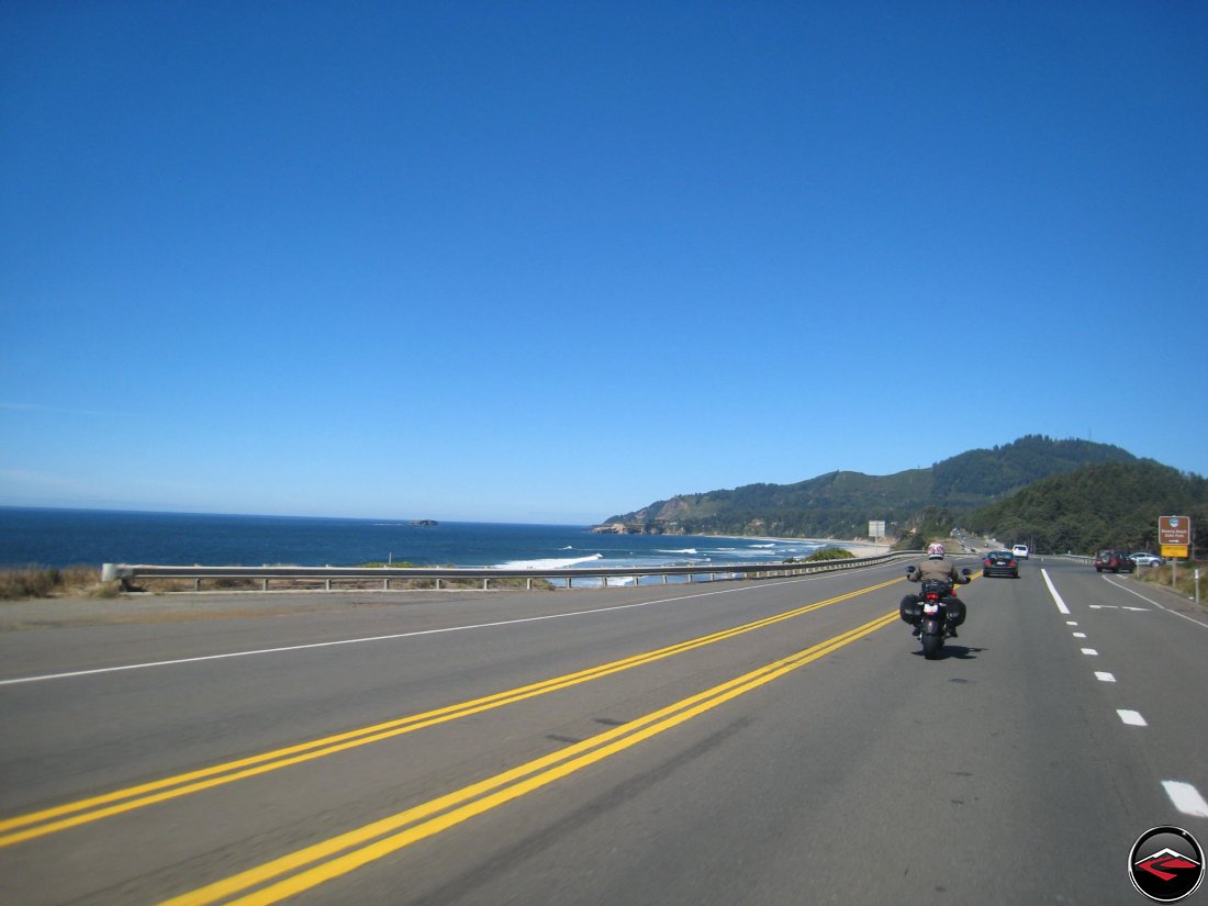 Motorcycle riding on the pacific coast highway in Oregon