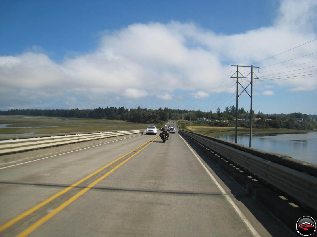 Motorcycle Crossing a bridge on Washington Highway 101