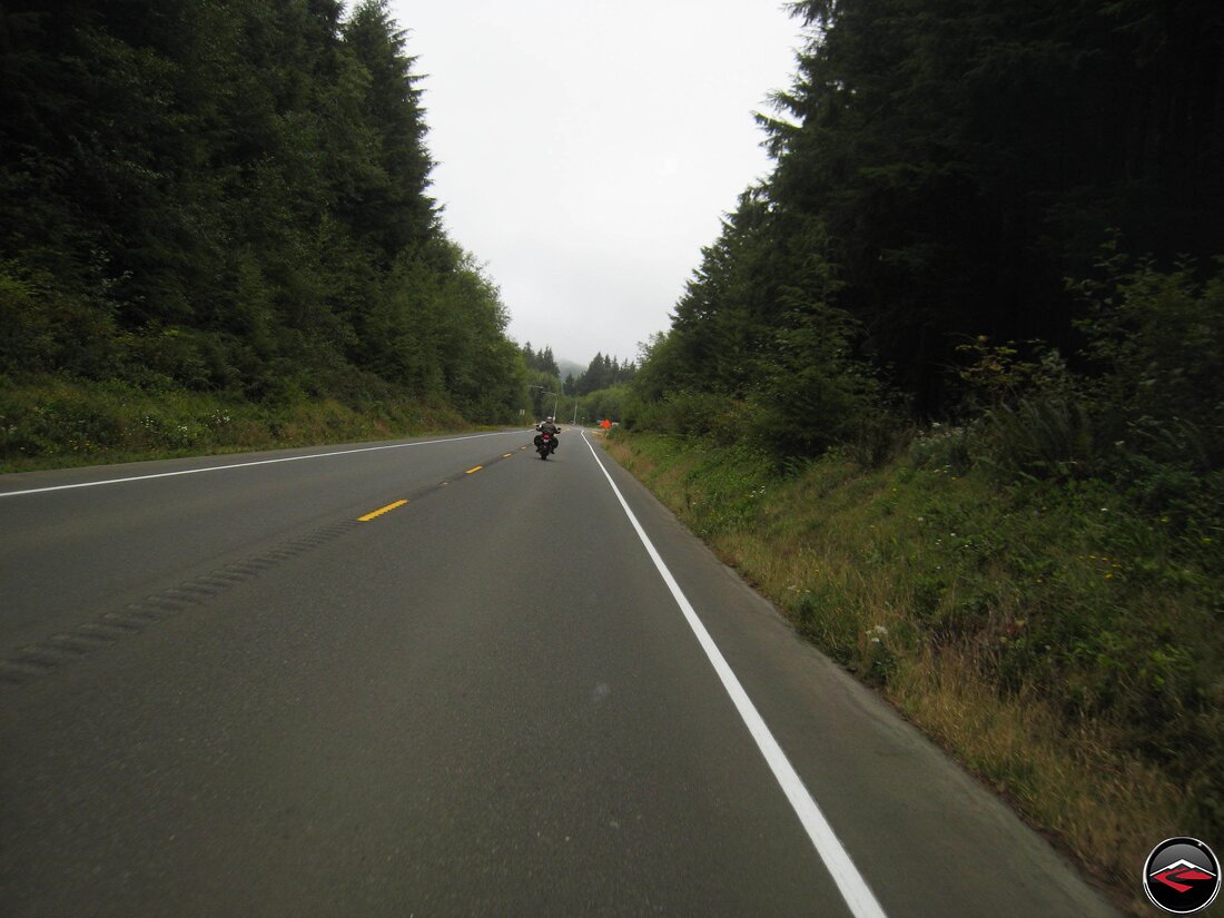 Ducati Multistrada Motorcycle Riding on Washington Highway 101 in the Olympic National Park