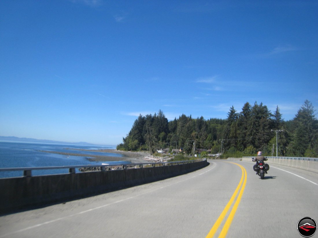 Riding motorcycles on British Columbia Highway 14 along the southern edge of Victoria Island