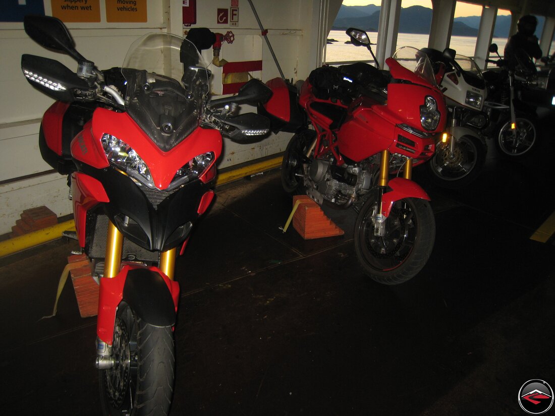 Motorcycles parked on a Ferry Boat