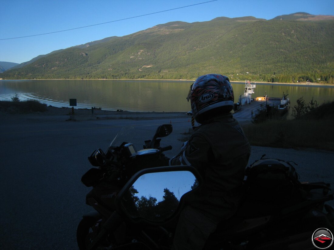 Motorcycle getting ready to board a ferry