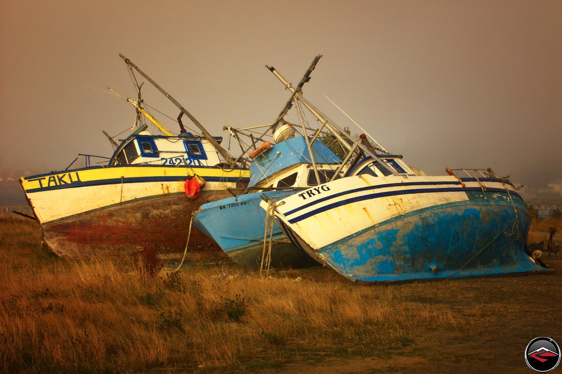 Beached fishing boats on Neah Bay
