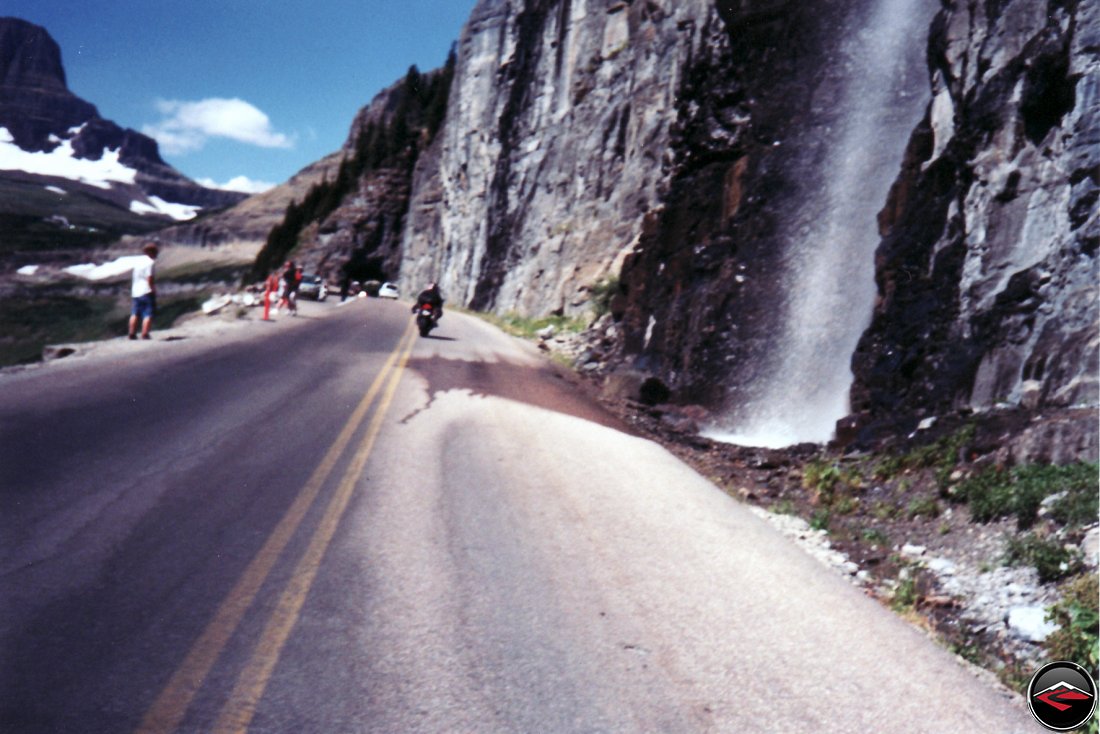 TL1000S motorcycle riding over the top of logan pass