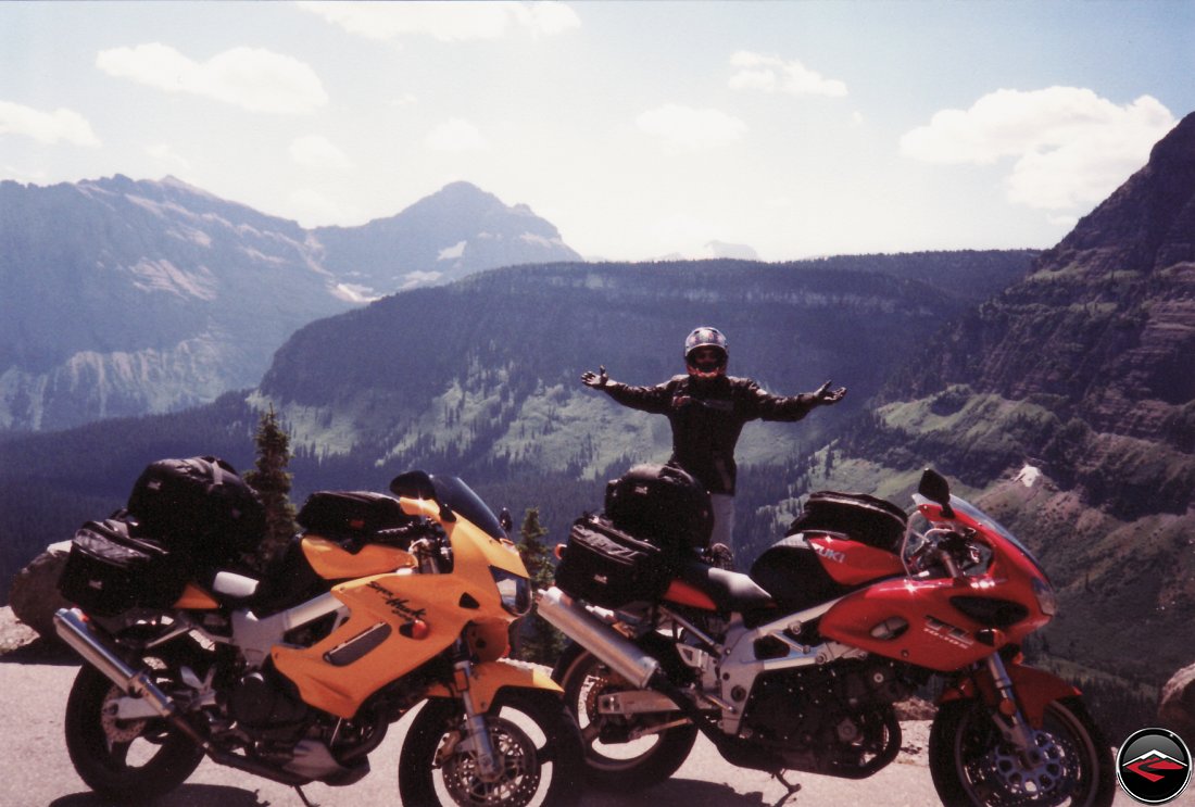 TL1000S and Honda Superhawk motorcycles at the top of logan pass and the views from the top