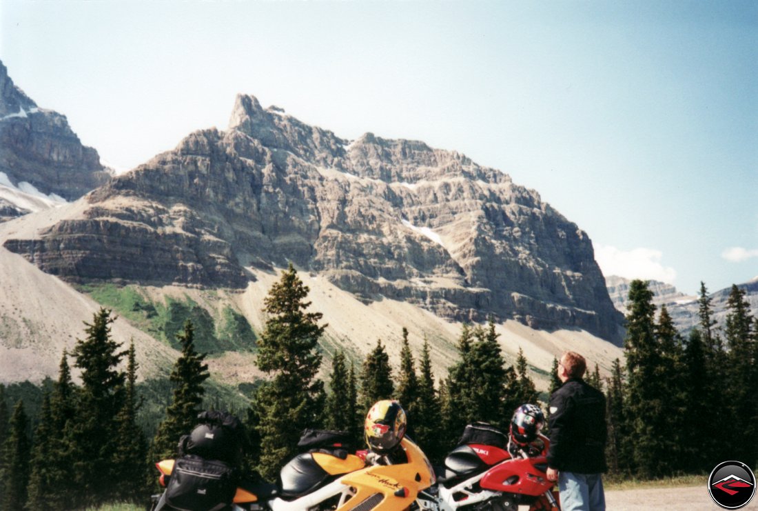 Suzuki TL1000S and Honda Superhawk motorcycles and big mountains