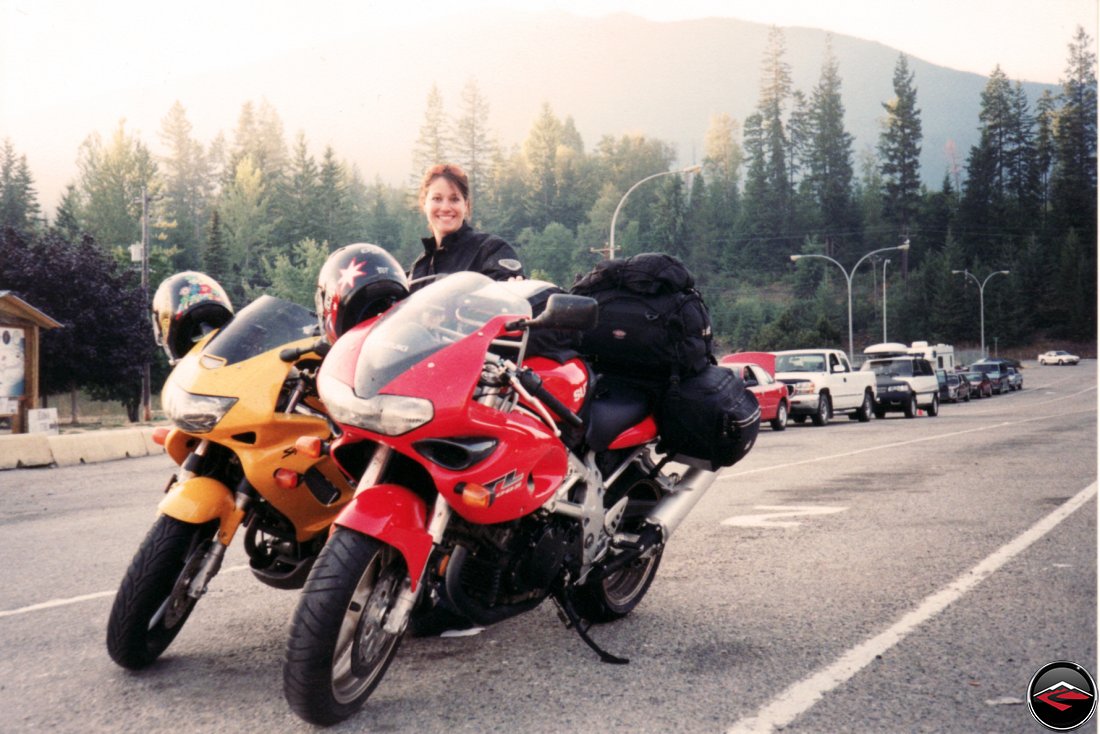 Suzuki TL1000S and Honda Superhawk motorcycles and reciving priority boarding for a ferry ride