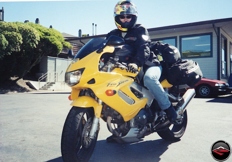 Kris on her Yellow SuperHawk VTR1000 FireStorm