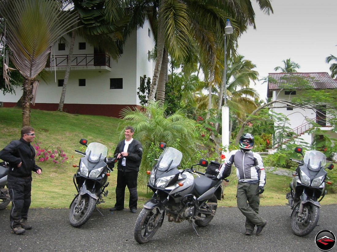 Motorcyles parked at a caribbean hotel