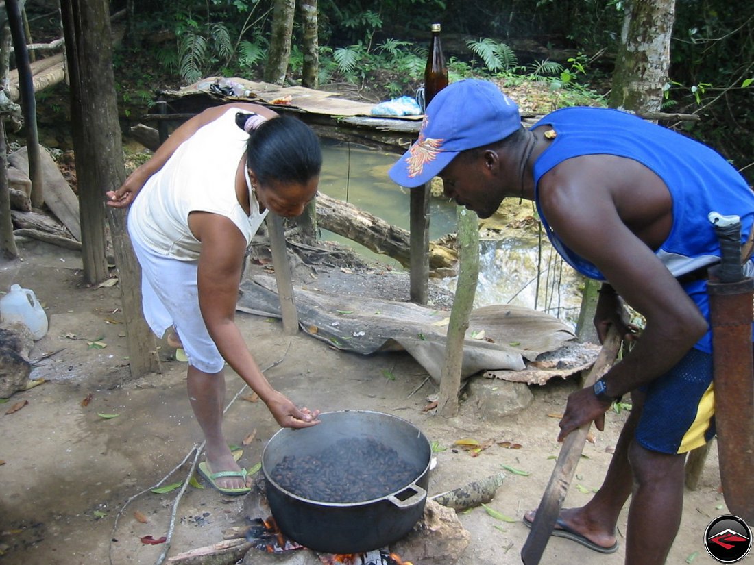 cooking cocoa Cascada El Limon Dominican Republic