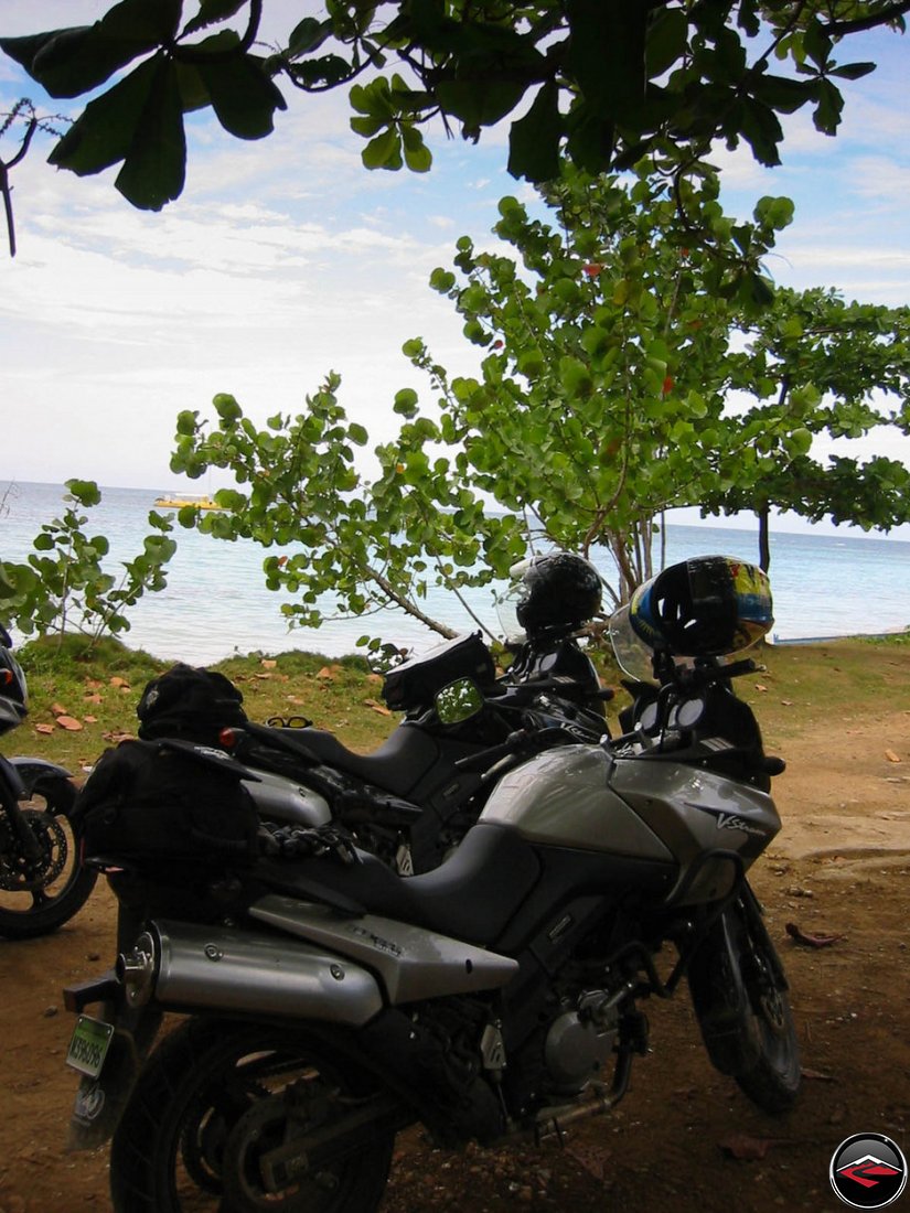 Motorcycles parked on the beach El Limon Samana Dominican Republic