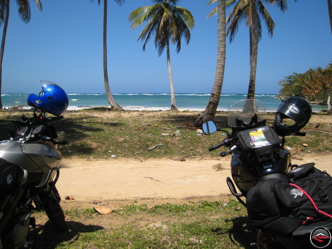 motorcycles parked on a caribbean beach