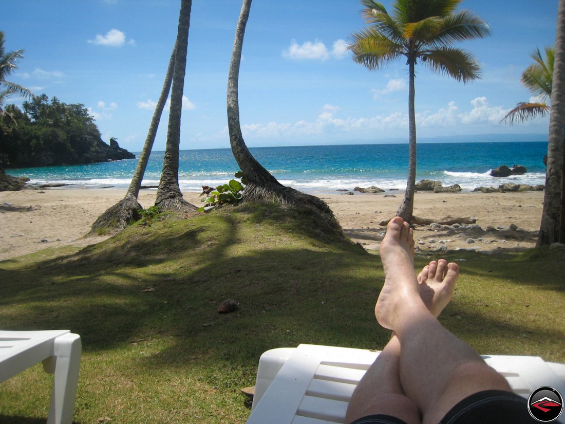 Sitting on the beach at La Tambora Beach Resort