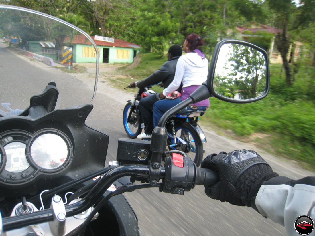 blue accessories on a motorcycle in the dominican republic