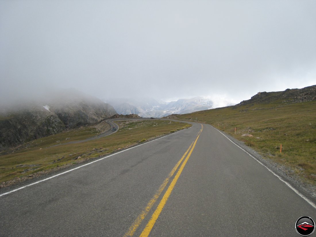 Ducati Multistrada Motorcycle leaving Red Lodge Montana and heading up over Bear Tooth Pass