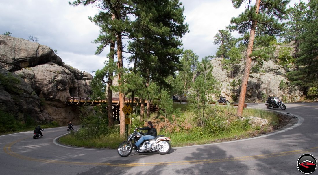 Motorcycle Ridings around the Pigtail Bridges on the Norbeck Scenic Byway in South Dakota