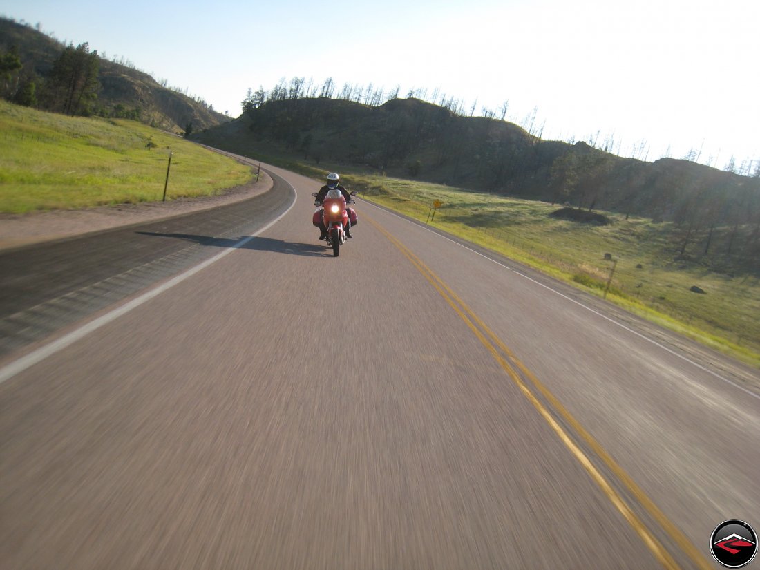 Ducati Multistrada motorcycle riding near Devils Tower