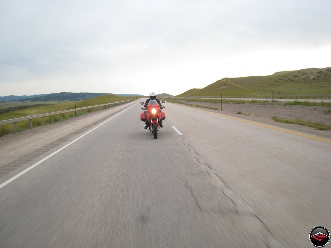Crossing wyoming on a Ducati Multistrada motorcycle