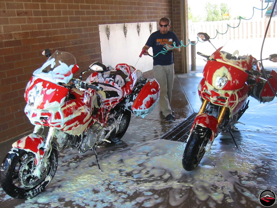 washing to Ducati Multistrada motorcycles at a Car Wash
