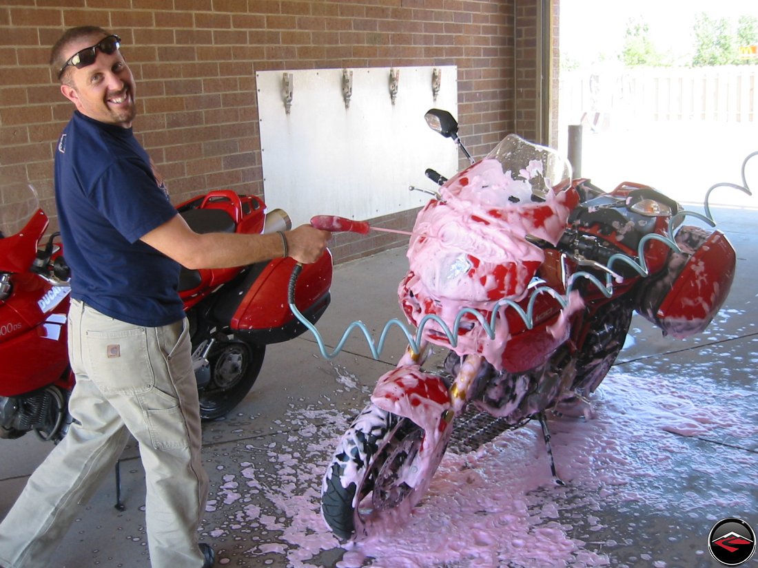 Washing motorcycles at a car wash