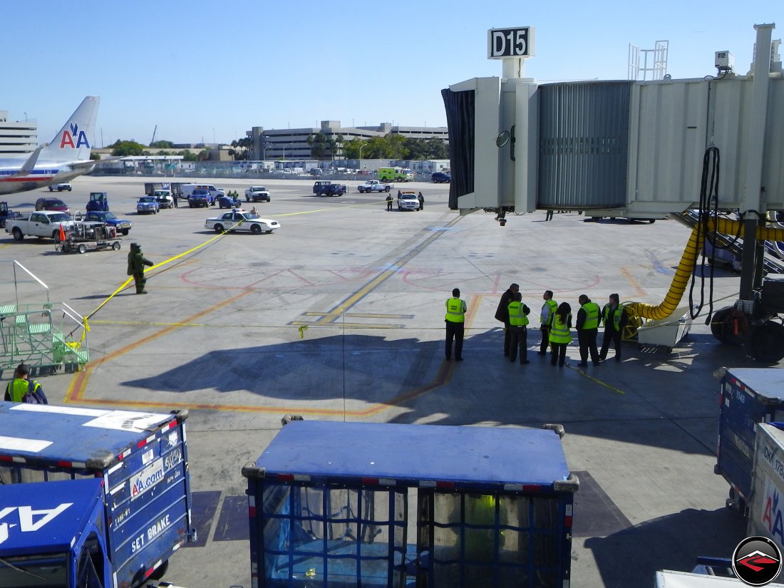 bomb scare at the orlando airport with bomb squad making their way across the runway