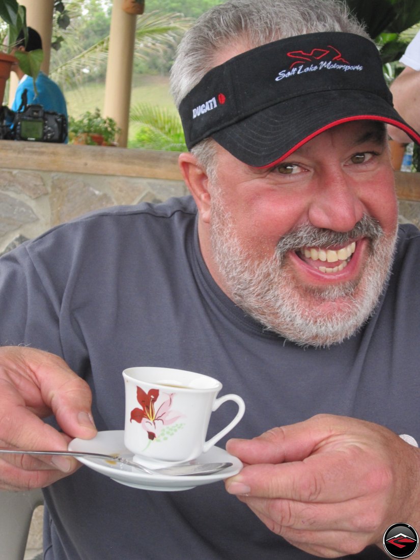 Gary drinking coffee at Mi Vista Mountain Resort in the Dominican Republic