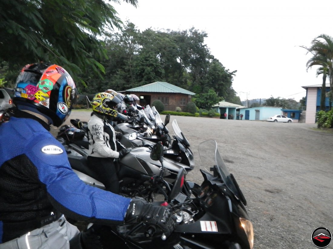 Motorcycles lined up in the parking lot of Cafe Monte Alto in Jarabacoa Dominican Republic