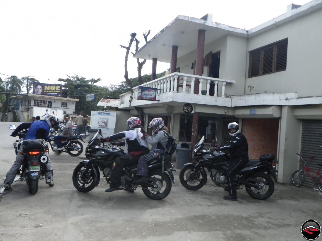 Motorcycles parking in front of Delicias Caribenas in Sabaneta de Yasica Dominican Republic