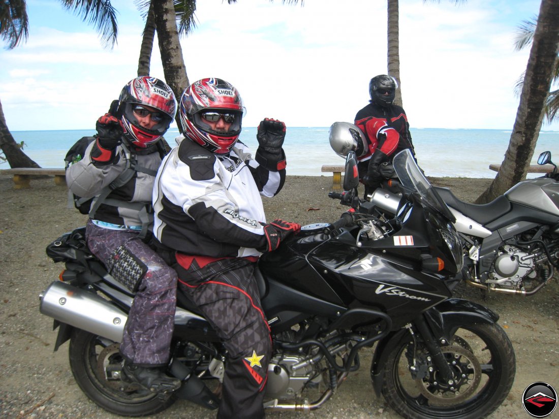 Phylis and Gary two-up on their Suzuki V-Strom 650