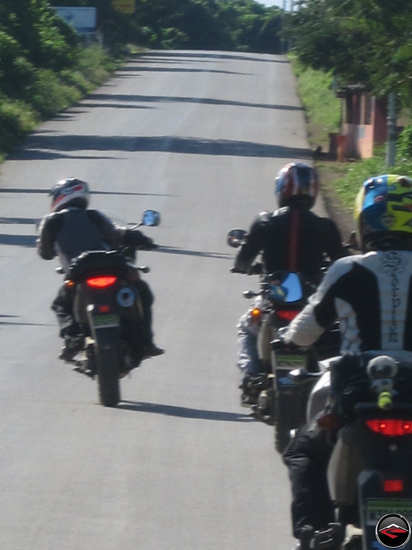 Dave practicing extreme cornering posture while riding in a straight line