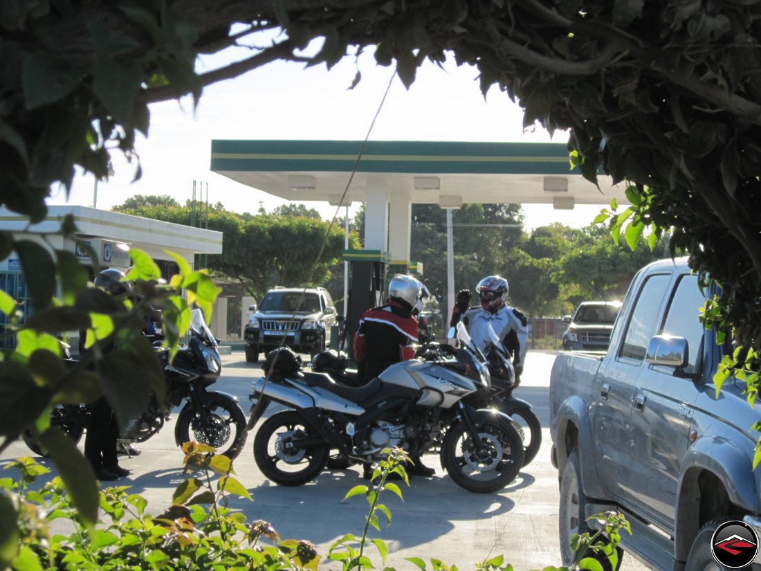 motorcycles getting fuel first thing in the morning