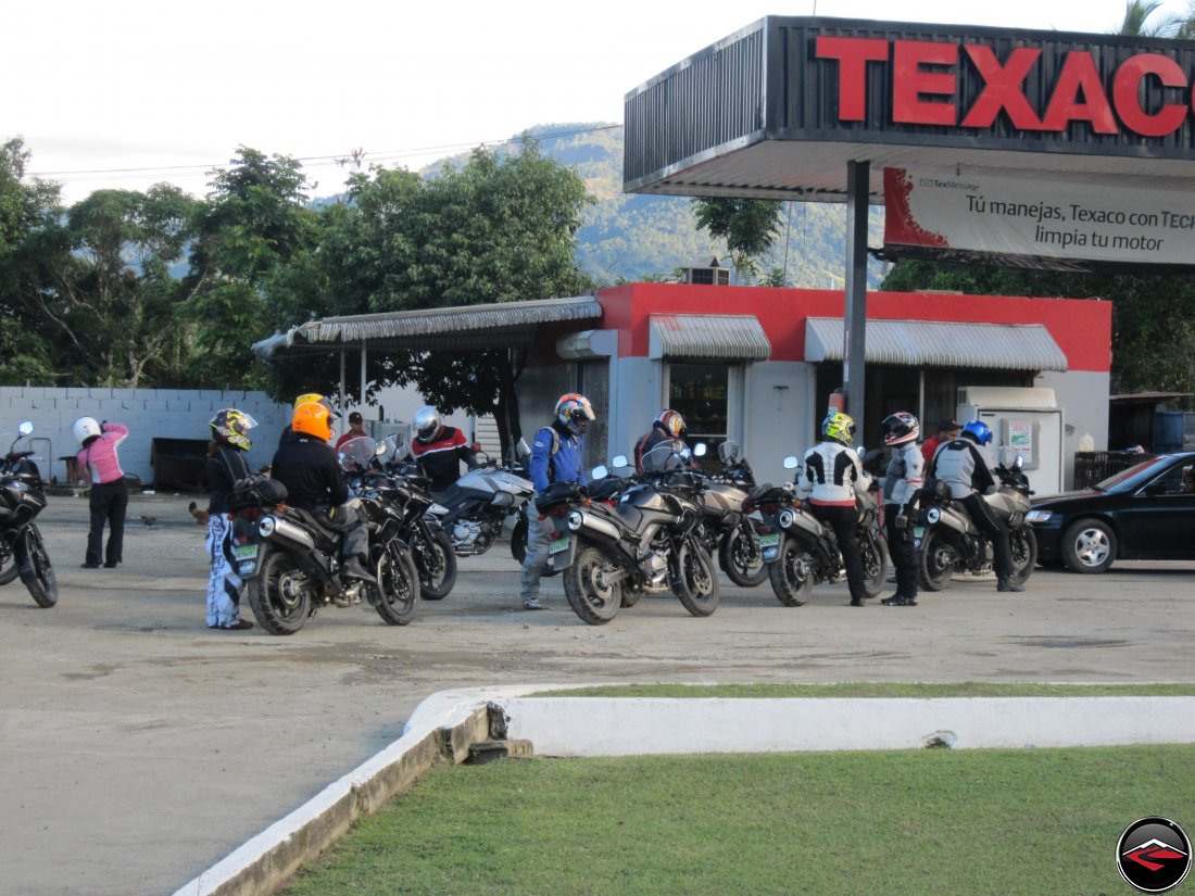 motorcycles Gassing up at a texaco gas station