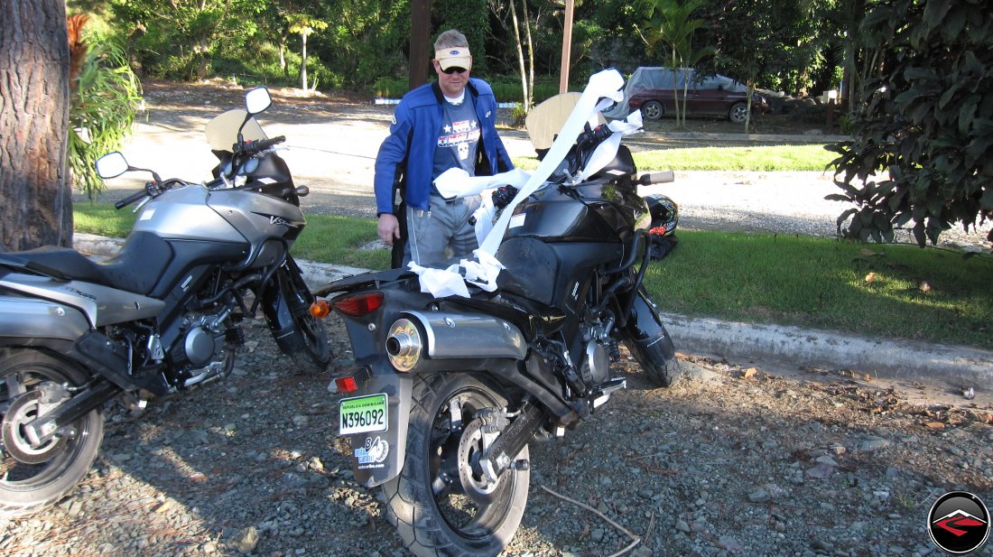 motorcycle wrapped in toilet paper