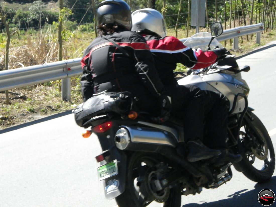 two up cornering on a Suzuki V-Strom 650 motorcycle