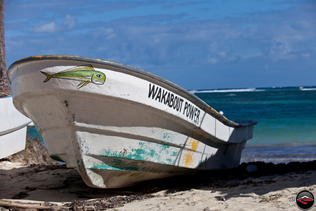 fishing boat on the beach in the dominican republic, caribbean island