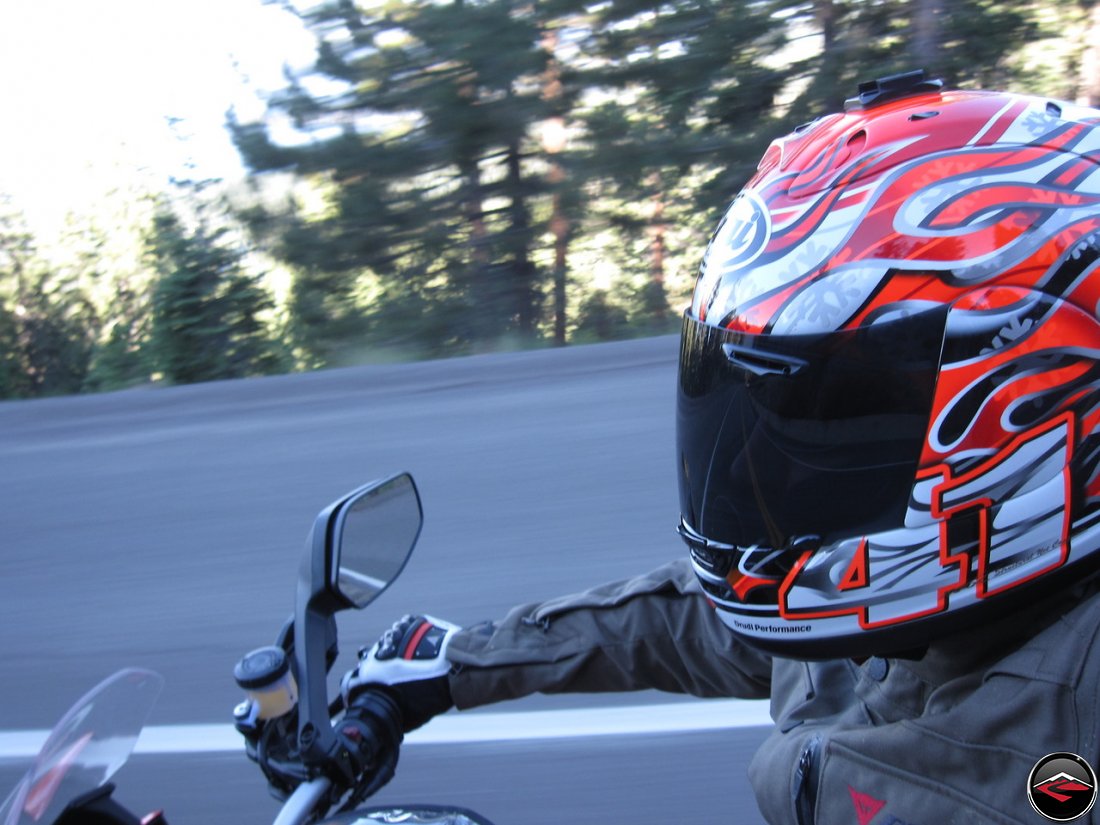 Riding a Ducati Multistrada 1200 along Nevada Highway 431 near Lake Tahoe, while wearing a Dianese D-Dry Motorcycle Coat and a Haga replica Arai Helmet