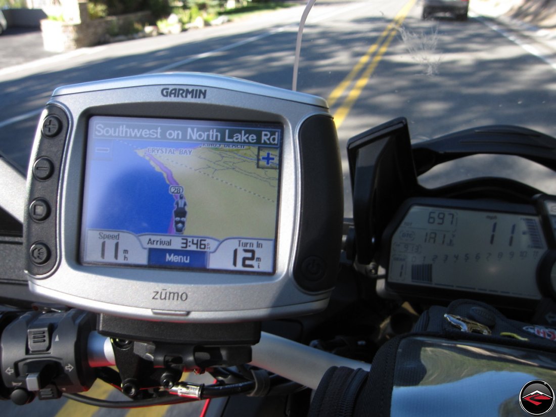 Garmin Zumo 450 mounted on a Ducati Multistrada 1200, riding Nevada Highway 28, North Lake Road, near Crystal Bay on Lake Tahoe