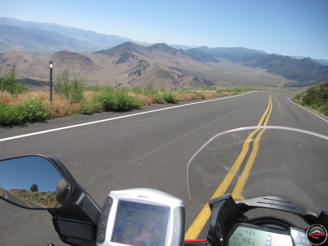 The most scenic part of California Highway 89, Monitor Pass, Robert M. Jackson Memorial Highway. Garmin Zumo 450 attached to the handlebars of a Ducati Multistrada 1200