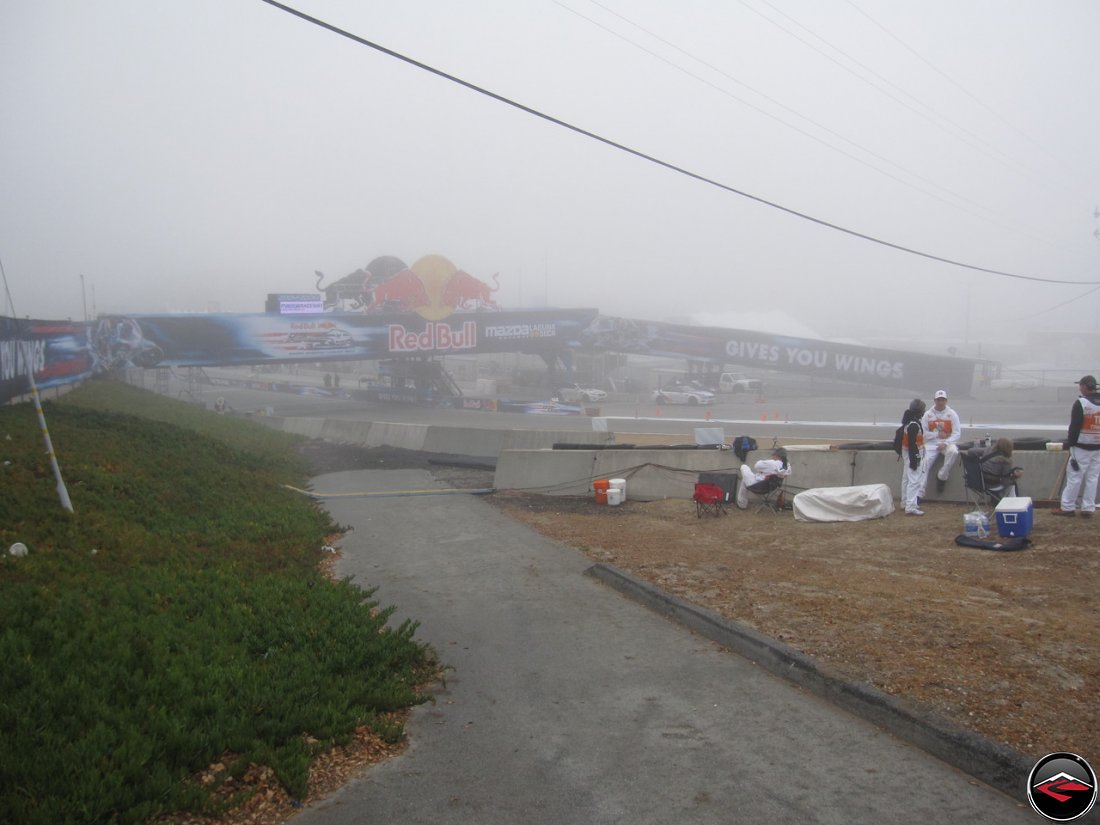 Early morning fog at Mazda Laguna Seca Raceway, near turn 11, during free practice one of the 2012 MotoGP Grand Prix