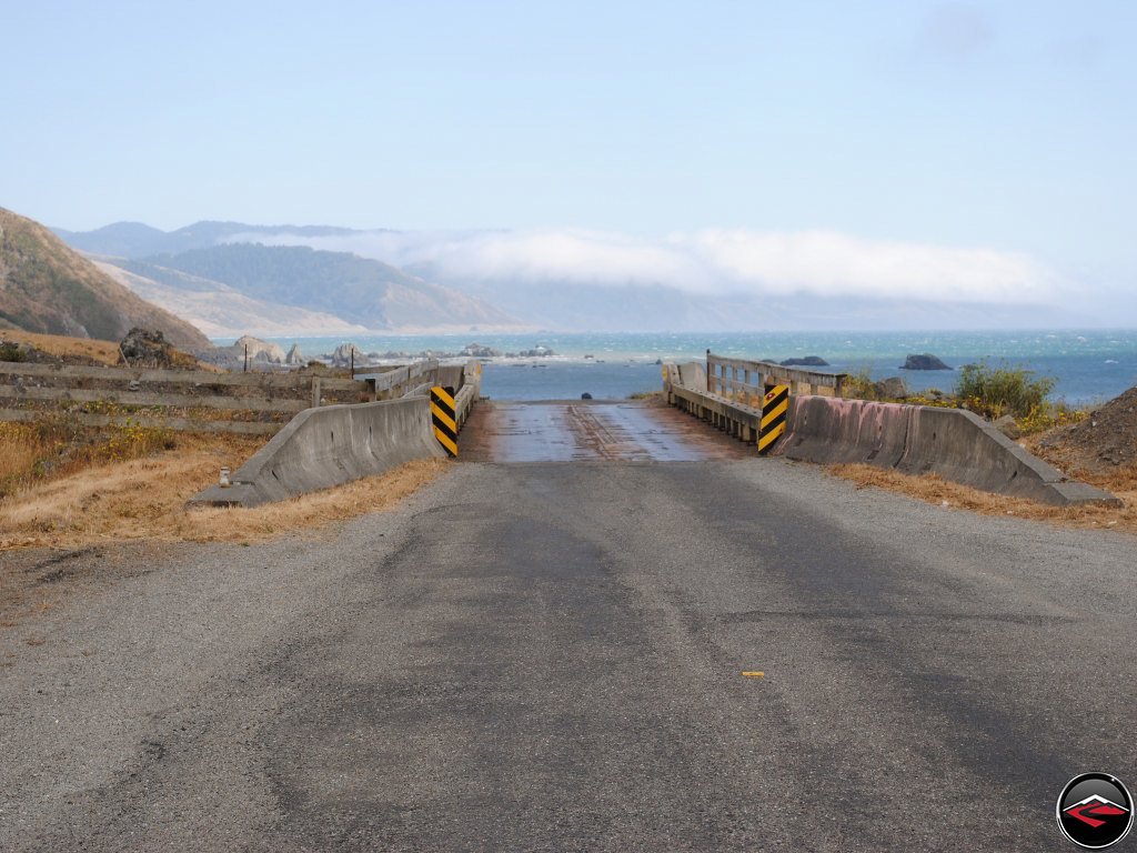 A tiny, single lane bride with steel decking along Mattole Road on the Lost Coast of Northern California