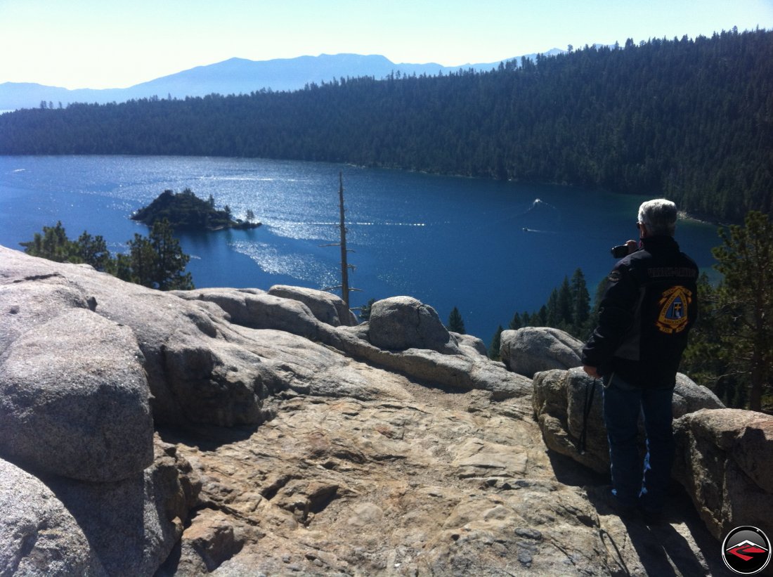Tom enjoying the view of Fanette Island the Tea House, in Emerald Bay on Lake Tahoe from the Vikingsholm Scenic Viewpoint