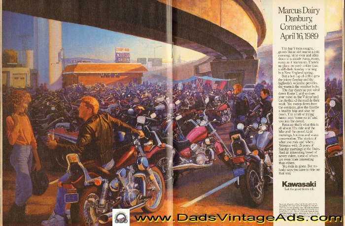 Vintage Kawasaki magazine ad, Marcus Dairy, Danbury Connecticut