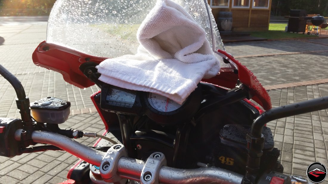 Hotel towels placed on our bikes for us